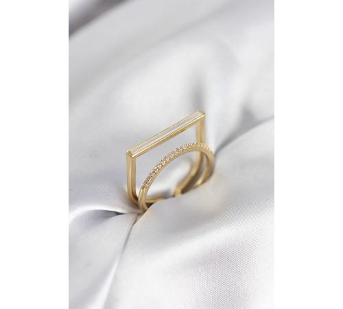 Gold Renk Sedefli Zirkon Taşlı 2'li Kadın Yüzük