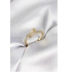 Zirkon Taşlı Gold Renk Yassı Çivi Model Kadın Yüzük
