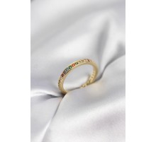 Gold Renk Sıralı Renkli Zirkon Taşlı Kadın Yüzük