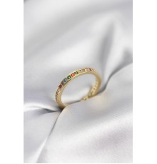 Gold Renk Sıralı Renkli Zirkon Taşlı Kadın Yüzük