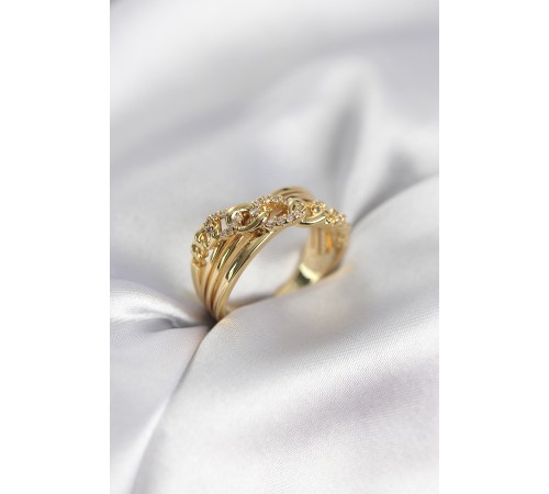 Gold Renk Zirkon Taşlı Zincir Model Kadın Yüzük