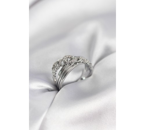 Gümüş Renk Zirkon Taşlı Zincir Model Kadın Yüzük