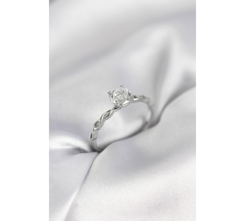 Gümüş Renk Sarmal Zincir Model Tek Taş Model Zirkon Taşlı Kadın Yüzük