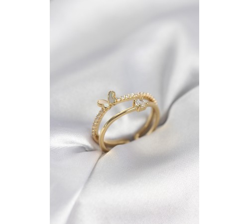 Gold Renk 2'li Zirkon Taşlı Kelebek Model Kadın Yüzük