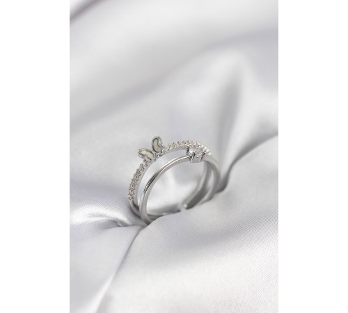 Gümüş Renk 2'li Zirkon Taşlı Kelebek Model Kadın Yüzük