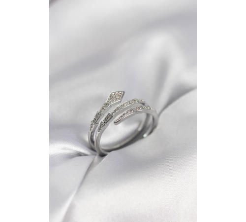 Yılan Model Gümüş Renk Zirkon Taşlı Kadın Yüzük