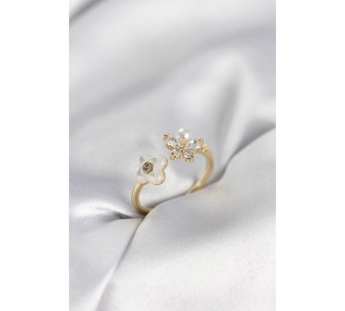 Gold Renk Sedefli Çiçek Model Kadın Yüzük