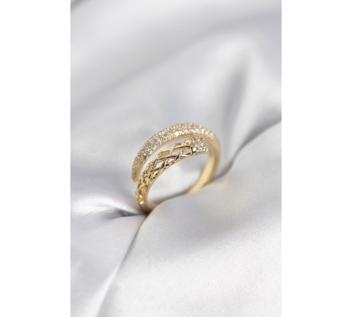 Gold Renk Zirkon Taşlı Sarmal Kadın Yüzük