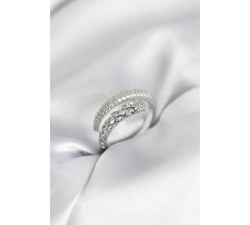 Gümüş Renk Zirkon Taşlı Sarmal Kadın Yüzük