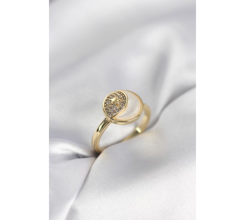 Ay Yıldız Model Gold Renk Zirkon Taşlı Kadın Yüzük