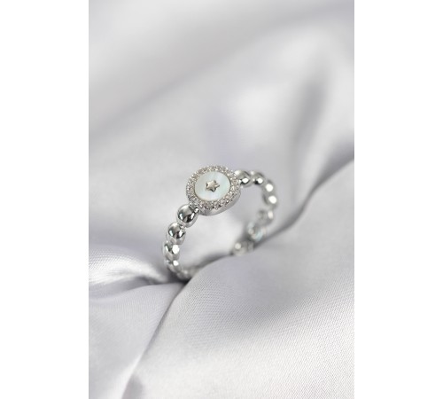 Gümüş Renk Sedefli Yıldız Model Zirkon Taşlı Kadın Yüzük