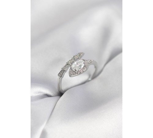 Yılan Model Gümüş Renk Zirkon Taşlı Kadın Yüzük