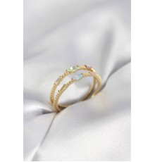 Gold Renk Karışık Renk Zirkon Taşlı Kadın Yüzük