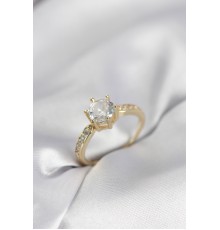 Zirkon Taşlı Tek Taş Model Gold Renk Kadın Yüzük