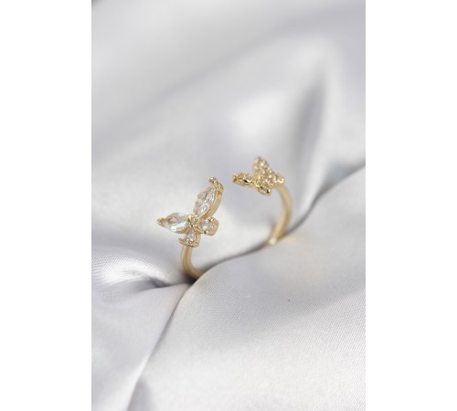 Kelebek Model Zirkon Taşlı Gold Renk Kadın Yüzük