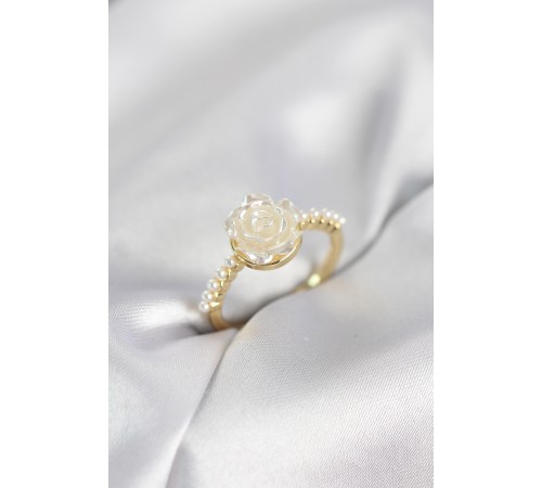 Gold Renk Gül Model İncili Kadın Yüzük