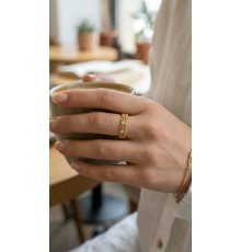 Gold Renk Motif Desenli Zirkon Taşlı Kadın Yüzük