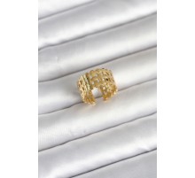 316L Çelik Gold Renk Hasır Model Kadın Yüzük
