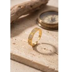 Vida ve Zirkon Taş Detaylı Gold Çelik Yüzük