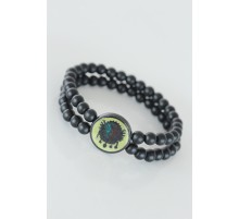 Sarı Renkli Metal Üzerine Osmanlı Arma Figürlü Siyah Renk Çift Sıra Doğal Taş Erkek Bileklik