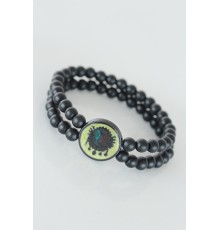 Sarı Renkli Metal Üzerine Osmanlı Arma Figürlü Siyah Renk Çift Sıra Doğal Taş Erkek Bileklik