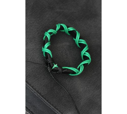 Yeşil İpli Siyah Renk Deri Erkek Bileklik