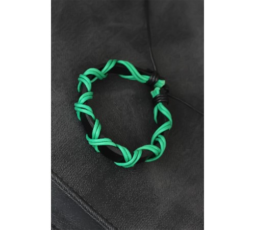 Yeşil İpli Siyah Renk Deri Erkek Bileklik