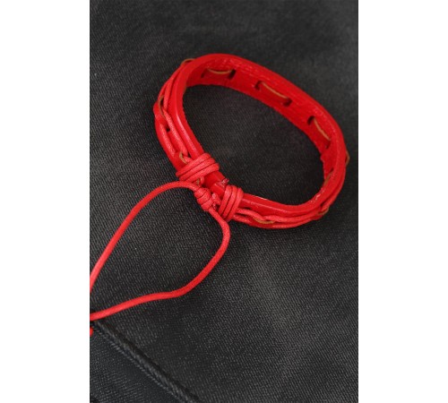 Kırmızı Renk Ayarlamalı İpli Deri Erkek Bileklik