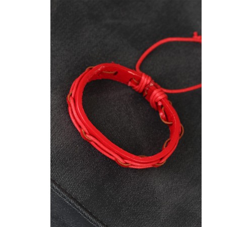 Kırmızı Renk Ayarlamalı İpli Deri Erkek Bileklik