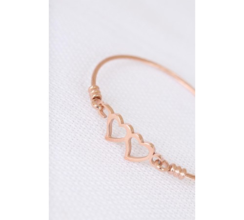 Rose Çelik Çift Kalp Figürlü Erkek Kelepçe Bileklik