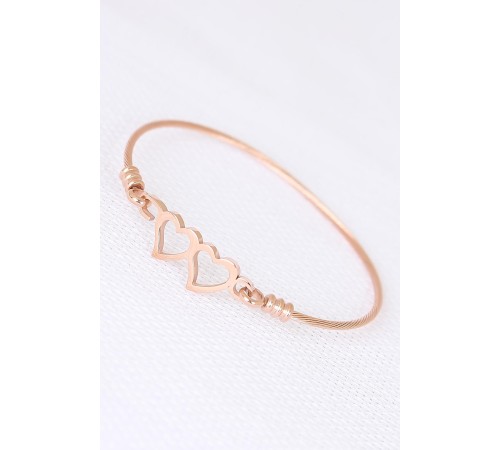 Rose Çelik Çift Kalp Figürlü Erkek Kelepçe Bileklik