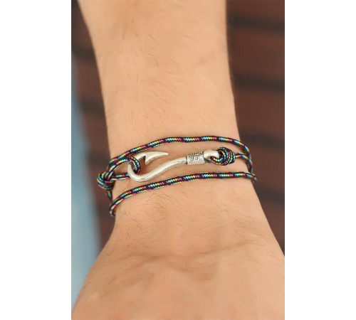 Çizgi Desenli Metal Kancalı Erkek Bileklik