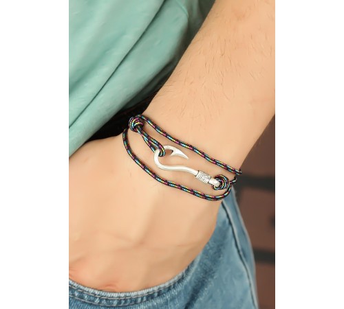 Çizgi Desenli Metal Kancalı Erkek Bileklik