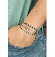 Krem Renk Çizgi Desenli Metal Kancalı Erkek Bileklik