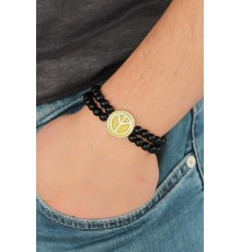 Sarı Metal Barış Simgesi Tasarımlı Siyah Renk Mat Oniks Doğal Taş Erkek Bileklik