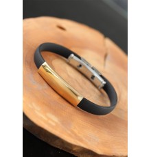 Gold Renk Metal Tasarım Siyah Renk Silikon Erkek Bileklik