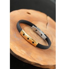 Gold Renk Çelik Yıldızlı Tasarım Siyah Renk Silikon Erkek Bileklik