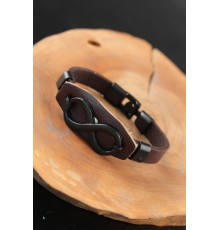 Siyah Sonsuzluklu Metal Aksesuarlı Kahverengi Deri Erkek Bileklik