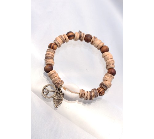 Baykuş Aksesuarlı Coconut ve Bambu Erkek Bileklik