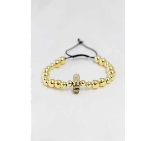 Gold Renk Çelik Zirkon Objeli Asansörlü Bileklik