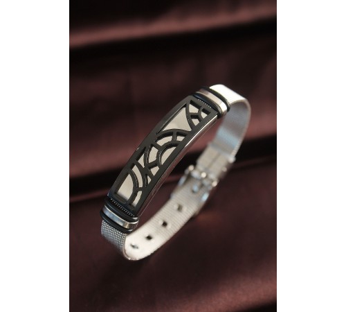 316L Çelik Siyah Desenli Ayarlanabilir Hasır Kordonlu Bileklik