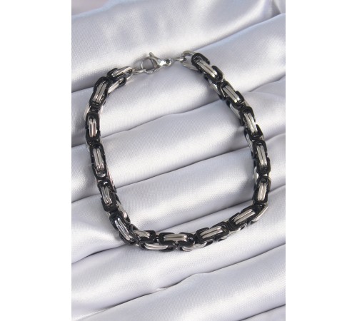316L Çelik Siyah Gümüş Renk Kral Zincir Model Erkek Bileklik