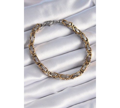 316L Çelik Gümüş Gold Renk Kral Zincir Model Erkek Bileklik