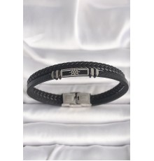 316L Çelik Gümüş Renk Gemi Dümeni Figür Siyah Burgu Deri Kordon Model Erkek Bileklik