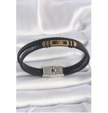 316L Çelik Gold Renk Örümcek Figür Çift Sıra Burgu Desenli Deri Kordon Erkek Bileklik