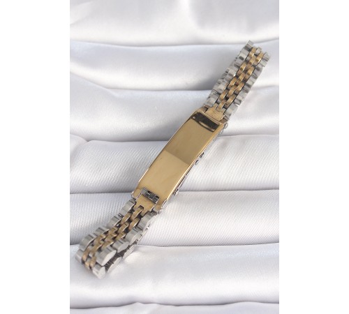 316L Çelik Gold Gümüş Renk Kalın Zincir Künye Model Erkek Bileklik