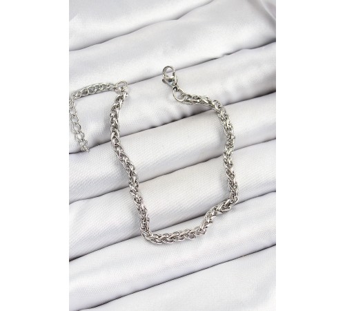316L Çelik Gümüş Renk Örgü Zincir Erkek Bileklik