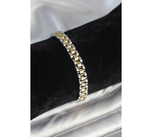 316L Çelik Gold ve Gümüş Renk 7 mm Kalınlık Erkek Bileklik