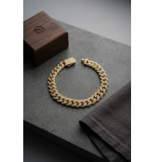 Cuban Zincir Model Zirkon Taşlı Gold Renk Erkek Bileklik