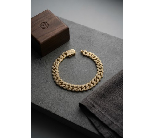 Cuban Zincir Model Zirkon Taşlı Gold Renk Erkek Bileklik